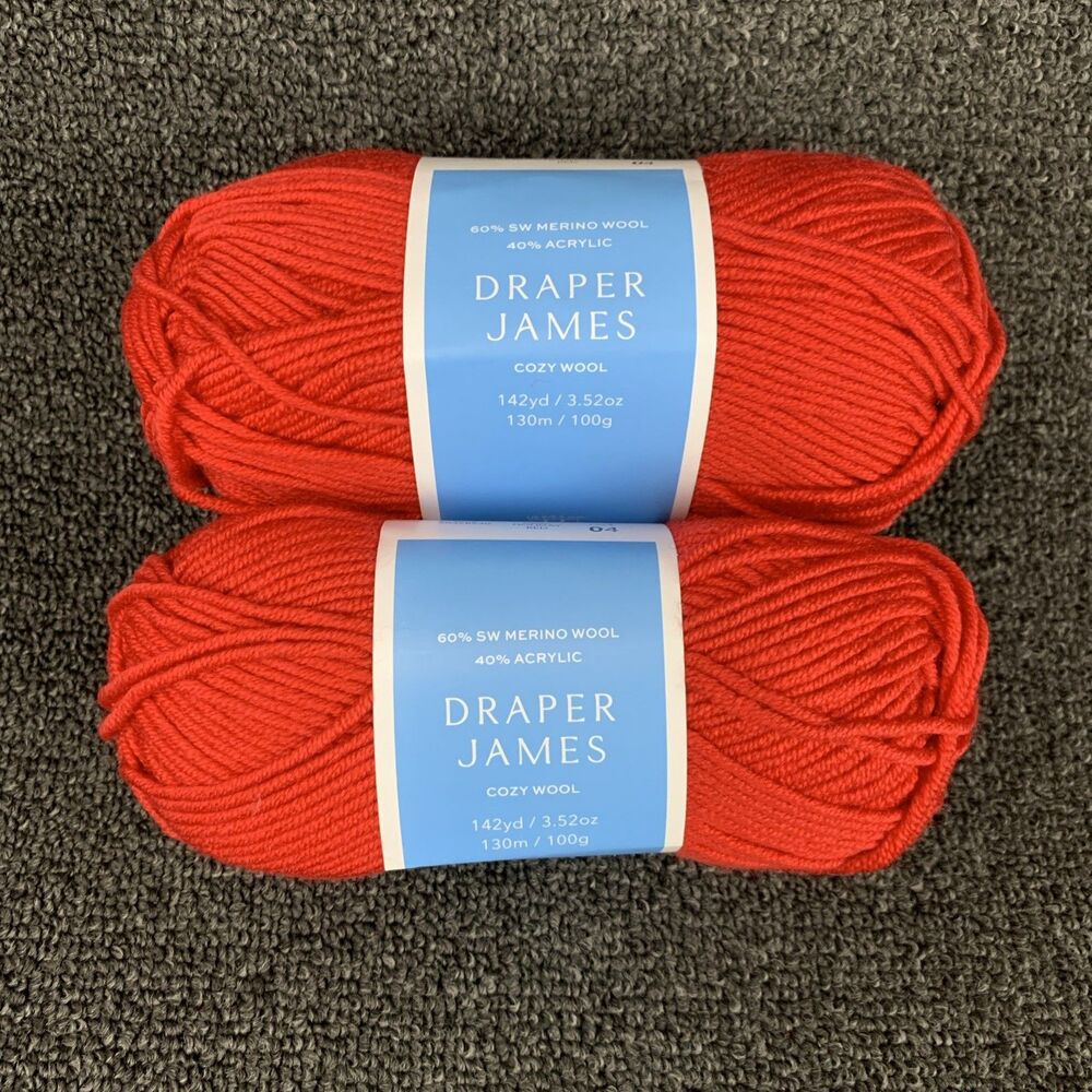 Lot Of 2 Draper James Cozy Wool, Holiday Red, Merino Wool And Acrylic Yarn New